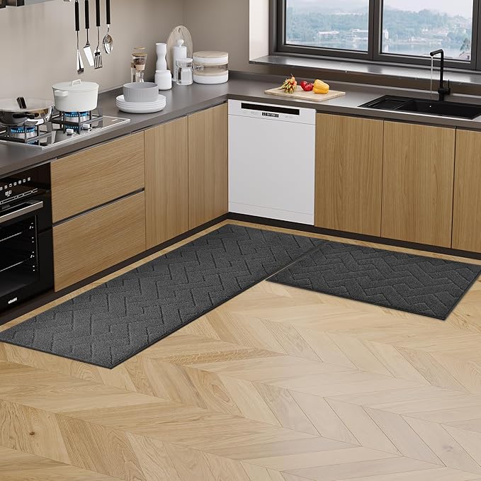 Machine Washable Kitchen Rugs 24" x 36", Non-Slip Kitchen Runner Rugs Mats for Floor, Absorbent Comfort Standing Mats for Kitchen, Sink, Laundry and Hallway, Charcoal