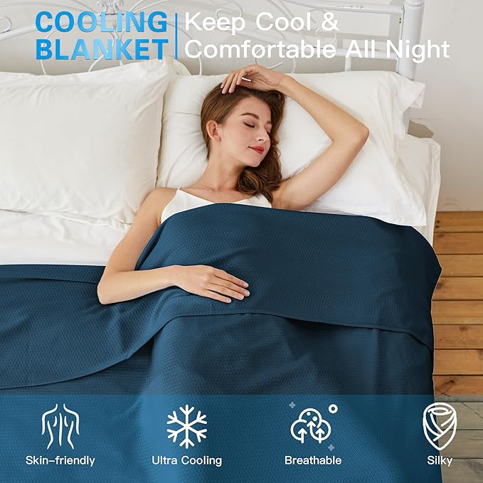AmyHomie Cooling Blankets, 100% Rayon Derived from Bamboo, Cool Summer Blanket for Hot Sleepers, Soft Comfy Lightweight Blankets for All Seasons(Navy, 79×91 in)