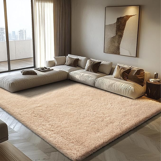 Shag Area Rug for Bedroom 4x6,Beige Fluffy Area Rugs for Living Room,Soft Fuzzy Rug Non-Shedding Indoor Plush Carpet for Kids Bedroom Nursery Dorm Home Decor