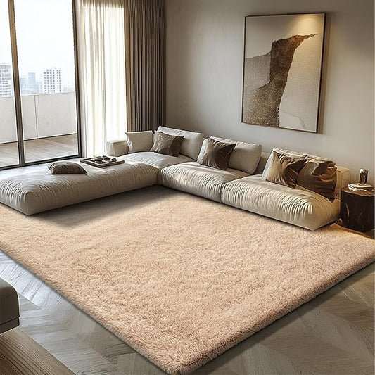 6x9 Fluffy Area Rug for Living Room,Shag Area Rugs for Bedroom,Soft Fuzzy Rug Non-Shedding Indoor Plush Carpet for Kids Bedroom Nursery Dorm Home Decor,Beige