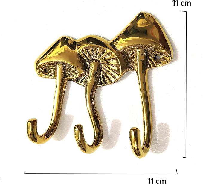Brass Mushroom Wall Hook Sculpture Unique Decorative Hook for Home Office and Restaurant Decor