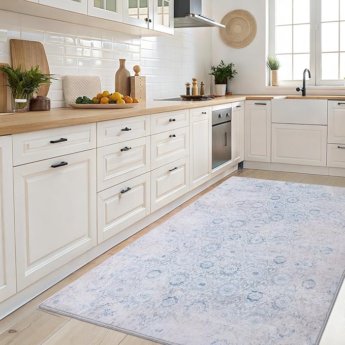 Vanmoos 3x5 Area Rugs for Living Room - Washable, Non-Slip Medium Accent Rug for Bedroom, Kitchen, Entryway - Durable Carpet for High-Traffic Areas & Home Decor, Nordic Serenity/Blue