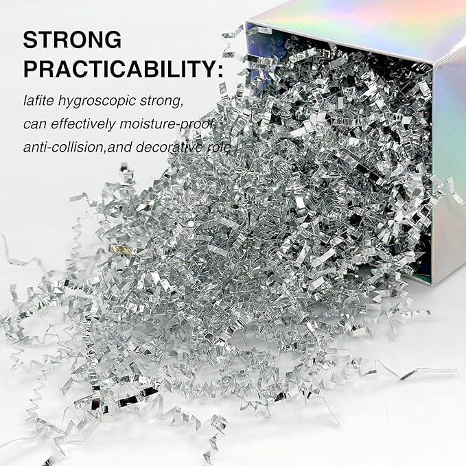 2LB Crinkle Cut Paper Shred Filler for Gift Box Bag and Basket On Holidays(Silvery)