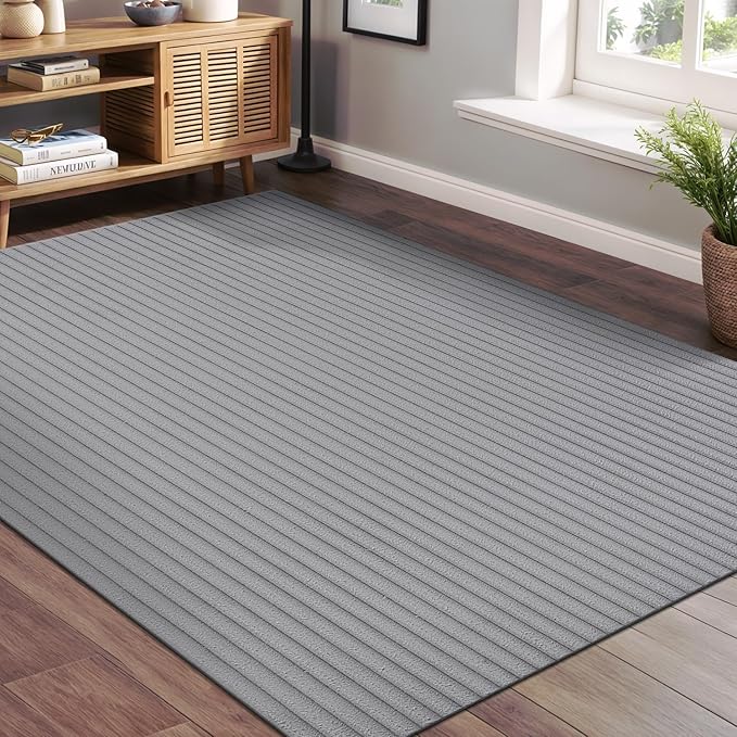 Beverly Rug Non Slip Area Rug 5 x 7 Modern Durable Ultra Soft Ribbed Indoor Rugs for Living Dining Room Office Stain Resistant Non Shedding Casual Easy Shag Indoor Carpet Gray 5x7
