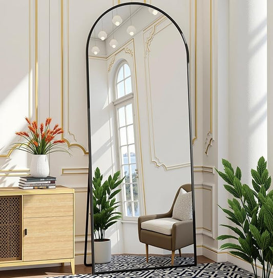 Arched Floor Mirror, 57 "x 20" Full Length Mirror Wall Mirrors Hanging or Leaning Arched-Top Full Body Mirrors with Stand for Bedroom, Dressing Room, Black