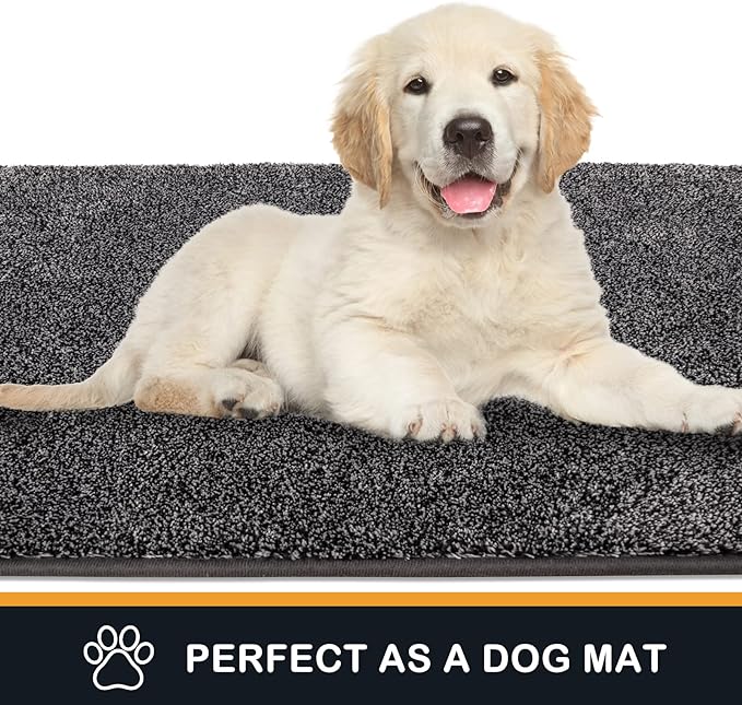 PURRUGS Dirt Trapping Door Mat 24" x 59", Non-Slip Machine Washable Entryway Rug, Dog Doormat, Indoor Front Door Mat, Super Absorbent Entry Rug for Muddy Shoes & Paws, Light Grey-Dark Grey