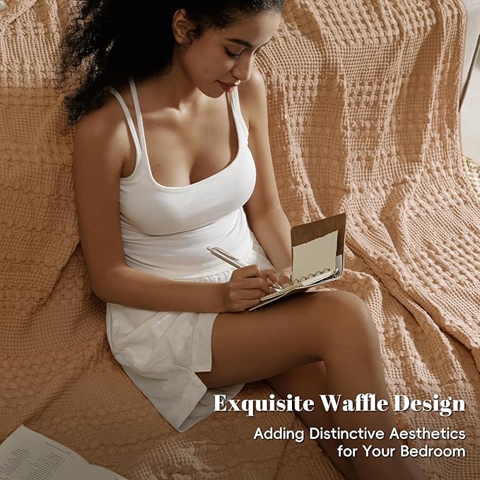 PHF 100% Cotton Waffle Weave Blanket King Size for Bed, Soft Lightweight & Breathable, All-Season Comfort, 300 GSM Luxury Aesthetic Blanket for Home Decor, 108"x90", Clay