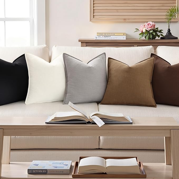 decorUhome Spring Decorative Linen Euro Sham Throw Pillow Covers 22x22 Inch Set of 2 Light Grey Pillow Covers with Flange Edges Soft Farmhouse Boho Accent Pillow Cases for Couch Bed Living Room