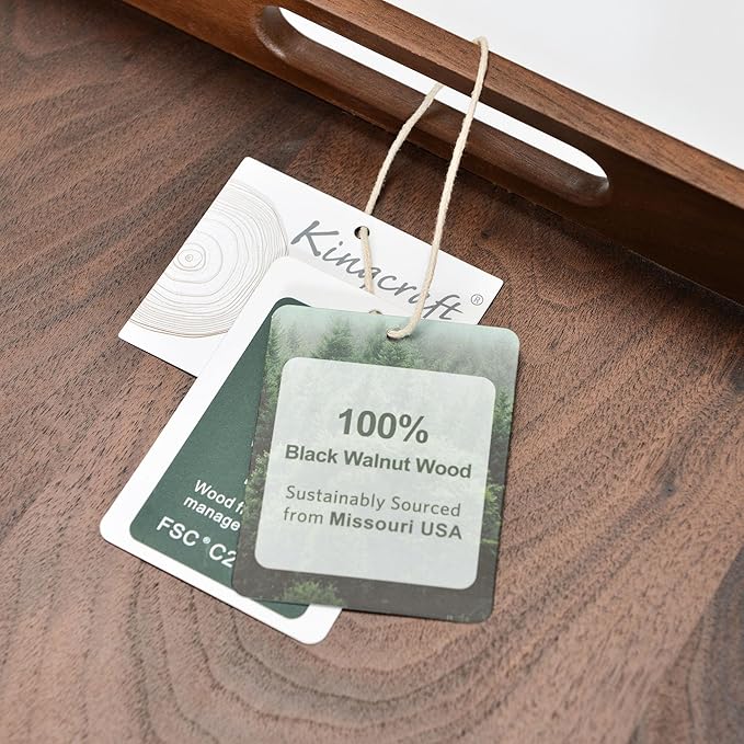 14 x 14 inches Large Square Ottoman Tray Solid Wooden Black Walnut Table Platter Decorative Serving Tray with Handle for Oversized Ottoman Home Breakfast in Bed Tea Coffee
