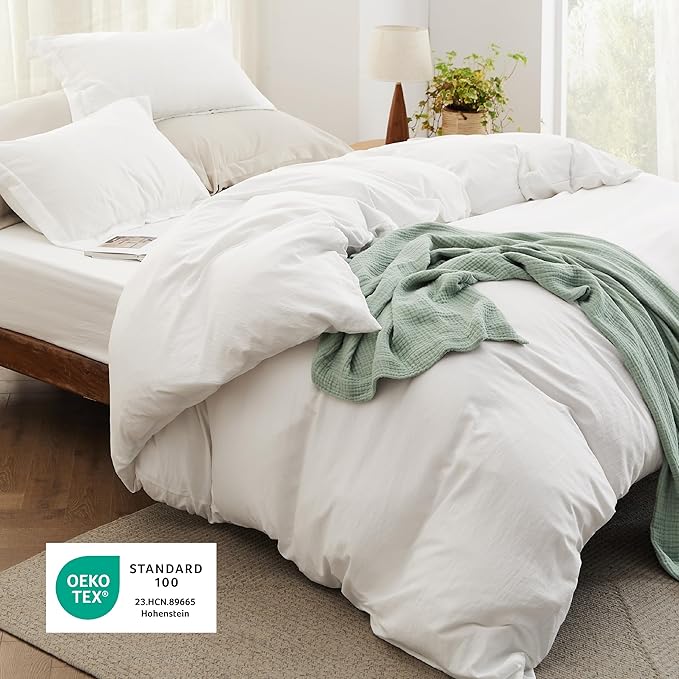 Bedsure Twin Size Duvet Cover with Fitted Sheet - 3 Pieces Prewashed Cotton-Like Extra Soft Bedding Set, Includes 1 Duvet Cover 68x90 Inches with Zipper Closure, 1 Pillow Sham, 1 Fitted Sheet, White