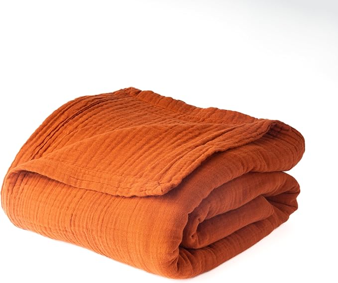 Salt Earth 100% Cotton Muslin Throw Blanket, 80"X90" Queen 4 Layered Gauze Blanket Throw for Couch, Bed, Living Room, Home, Light Christmas Blankets and Throws for Christmas Gifts (Picante)