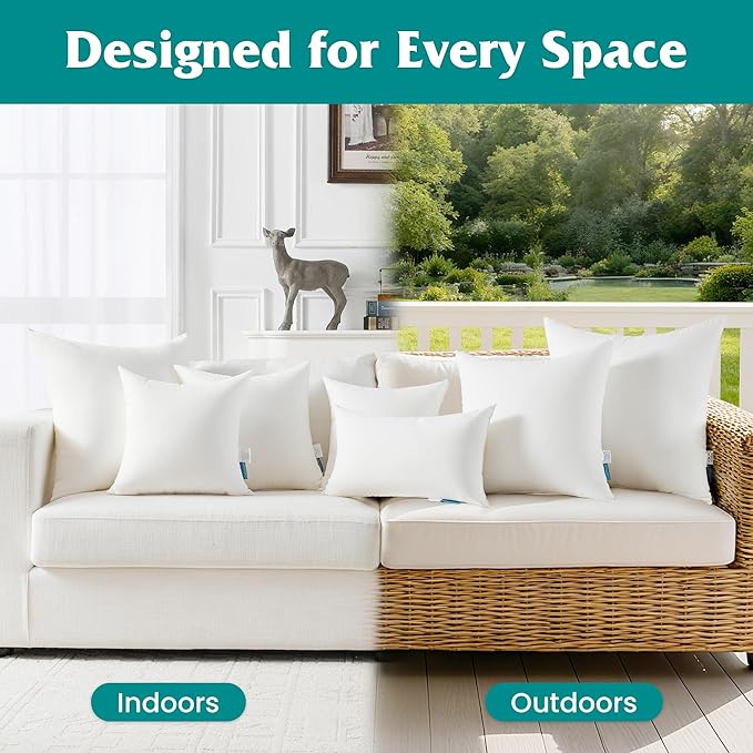 Oubonun 20x20 Waterproof Outdoor Pillow Inserts – Set of 2 Soft & Fluffy, Water Resistant Throw Pillows for Patio, Garden, Porch, or Indoor Decorative