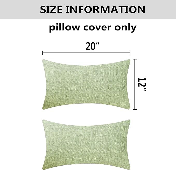Home Brilliant 12 x 20 Spring Pillow Cover Throw Pillows for Sofa Decor Rectangular Pillow Covers Linen Burlap Sage, 30x50 cm, Grass Green