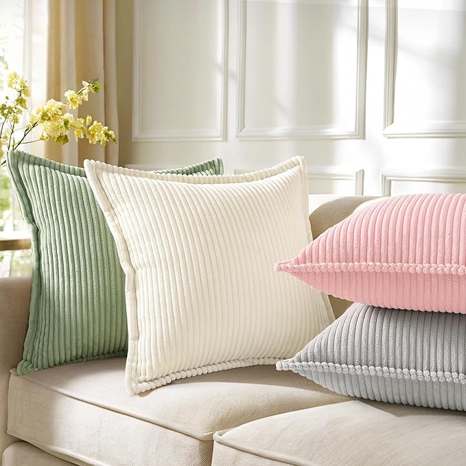 decorUhome Spring Valentines Corduroy Pink Throw Pillow Covers 12x20 Set of 2 Decorative Soft Boho Farmhouse Lumbar Couch Pillow Covers for Living Room Bed Sofa Broadside Striped Pillow Cases