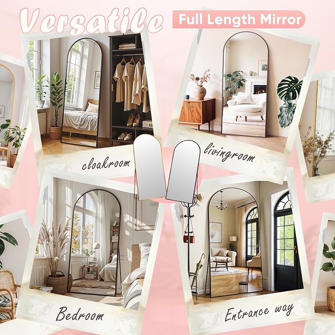 Full Length Mirror, 59" x 18" Arched Full Body Mirror Large Standing Floor Mirrors, Mirrors for Bedroom, Bathroom, Living Room Standing or Wall Leaning, Black