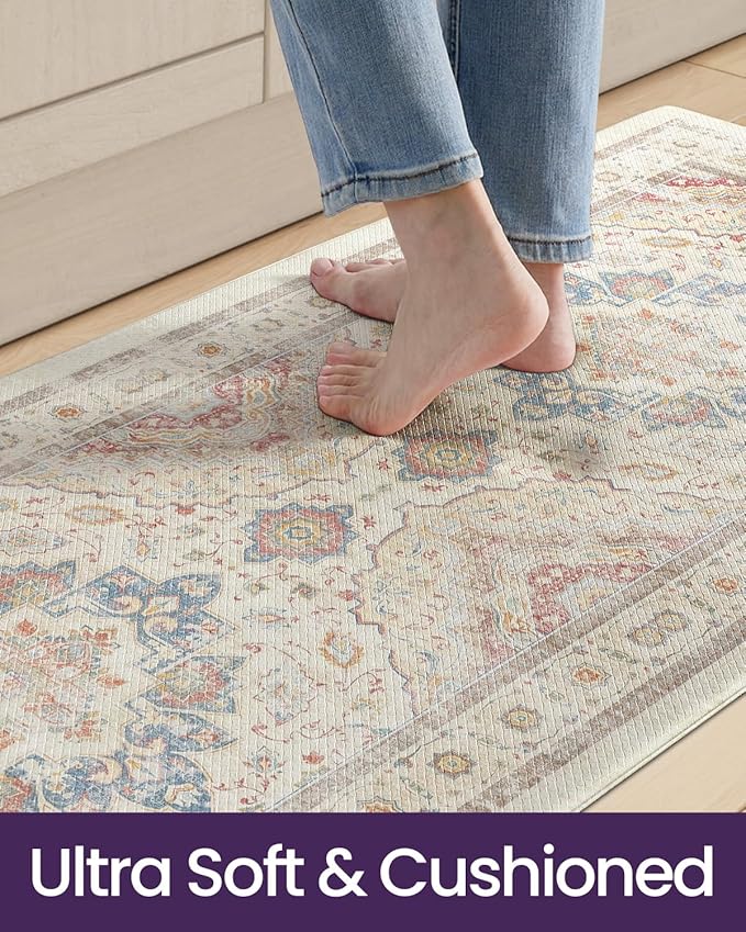 DEXI Kitchen Mats for Floor Cushioned, 23x59 Extra Large Wide Runner Rug Non Slip, Waterproof Soft Comfort Standing Padded Anti Fatigue Decorative, Light Beige