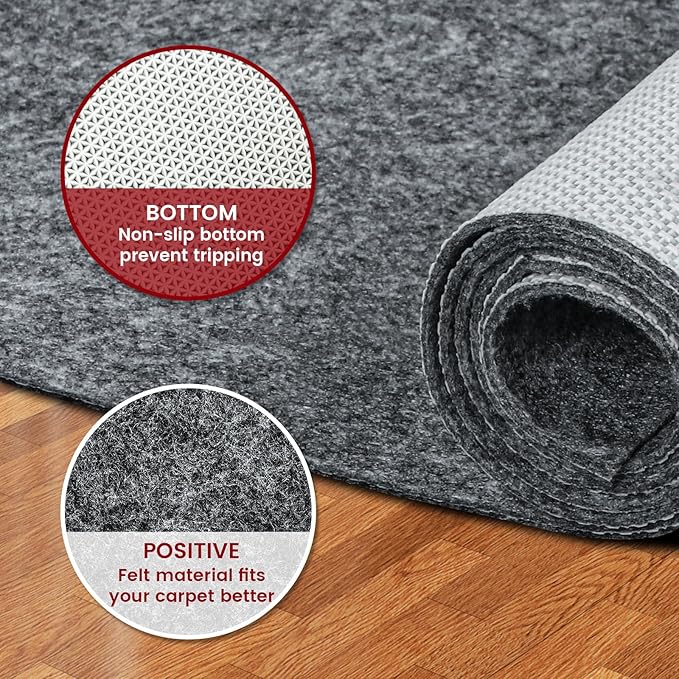 Waterproof Rug Pad, 10x14 ft Area Rug Non-Slip Carpet Pad, Non-Slip Rug Pads for All Floors and Finishes, Felt Pad for Hardwood Floors, Keeps Carpets in Place Soft and Safe