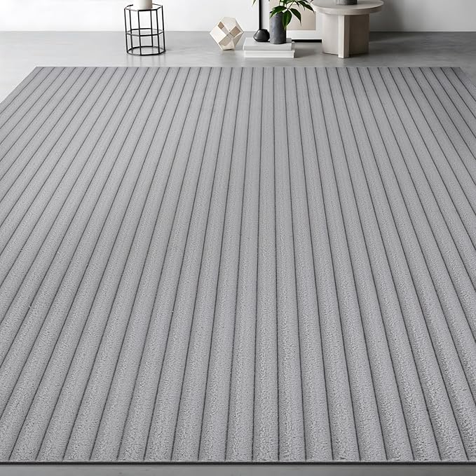 Beverly Rug Non Slip Area Rug 5 x 7 Modern Durable Ultra Soft Ribbed Indoor Rugs for Living Dining Room Office Stain Resistant Non Shedding Casual Easy Shag Indoor Carpet Gray 5x7