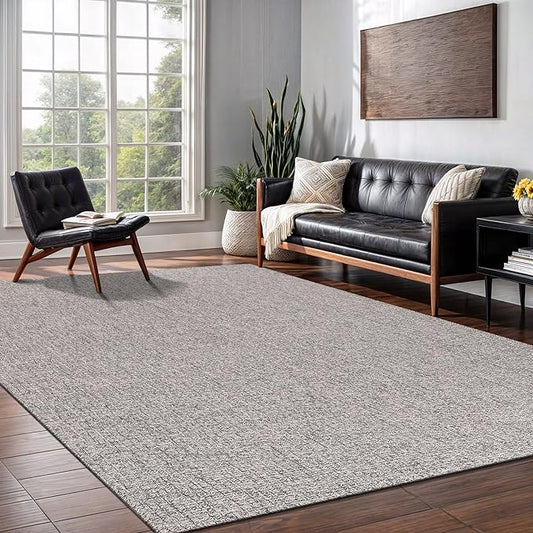 Easy Jute Rug 5x7 Indoor Outdoor Natural Rugs Solid Fiber Rug Woven Area Rug Boho Easy Clean Inside Carpet for Living Room Bedroom Dining Room Hallway or Outdoor Patio Porch (5 X 7 Silver)