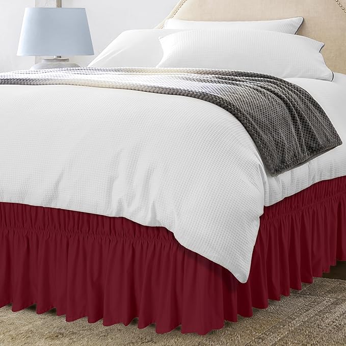 Utopia Bedding Queen Elastic Bed Ruffle - Easy Wrap Around Ruffle - Microfiber Bed Skirt with Adjustable Elastic Belt 16 Inch Tailored Drop - Hotel Quality Bedskirt, Fade Resistant (Queen, Burgundy)