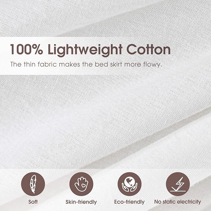 Vlocemon - Queen Size 18" Drop - White Lightweight Cotton Bed Skirt with Crochet Edge - Dust Ruffle Whth Split Corner - Soft, Elegant, Breathable Bedding Accessory
