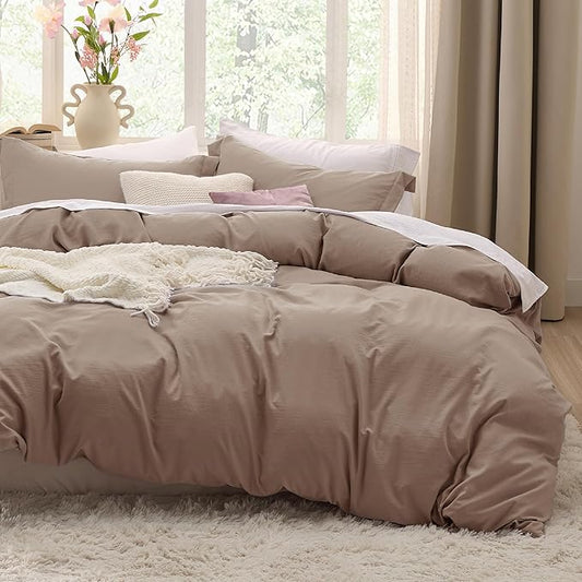 Bedsure Khaki Duvet Cover Full Size - 3 Pieces Prewashed Extra Soft Cotton-Like Bedding Set, Includes 1 Duvet Cover 80x90 Inches with Zipper Closure & 2 Pillow Shams, Comforter Not Included
