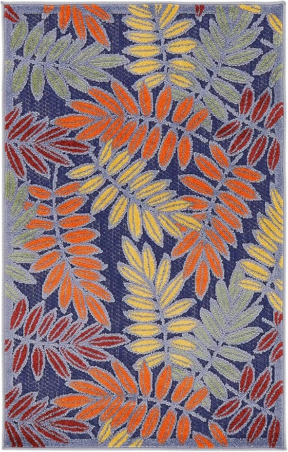 Nourison Home Aloha Navy Multicolor 2'8" x 4' Area Rug - Easy Clean, Non Shedding, Bed Room, Living Room, Dining Room, Kitchen (3' x 4')