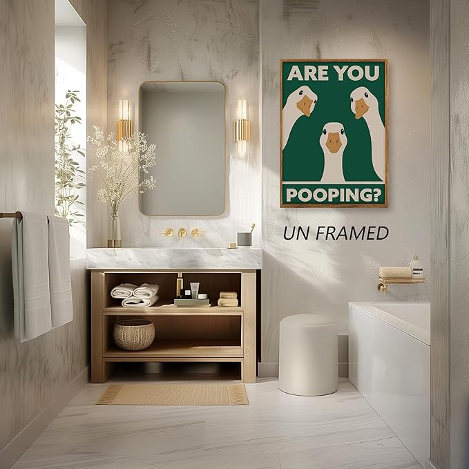 RVETNGVM Funny Goose Wall Art Are You Pooping Vintage Bathroom Decor Poster Animals Goosey Humorous Bathroom Aesthetic Prints Painting For Fun Restroom Wall Decor Unframed 16"x24"