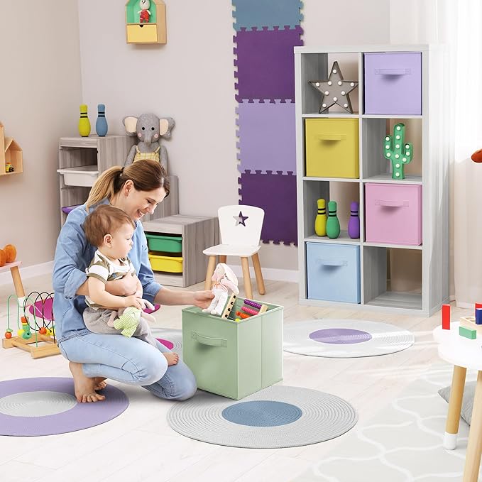 Sorbus Fabric Storage Cubes - 8 Foldable Storage Bins for Organizing Pantry, Cubbies, Toy Box - Clothes Storage & Closet Organizer - 11 Inch Collapsible Cube Baskets for Shelves with Handle