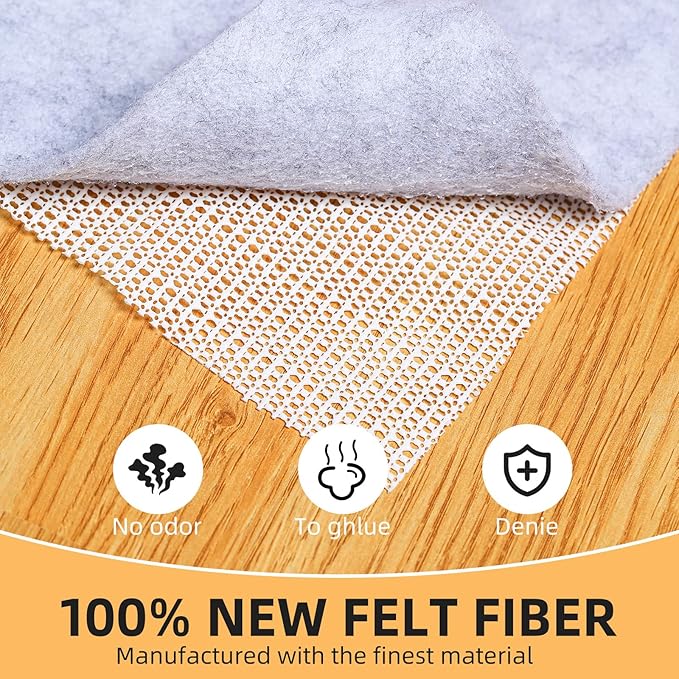 Non Slip Rug Pad, Natural Rubber Backing Rug Pads 1/4” Thick, Felt Rug Gripper Pad, Non Slip Under Carpet Mat, Under Rug Cushion for Hardwood Floors, Carpet Runners (4x6FT)