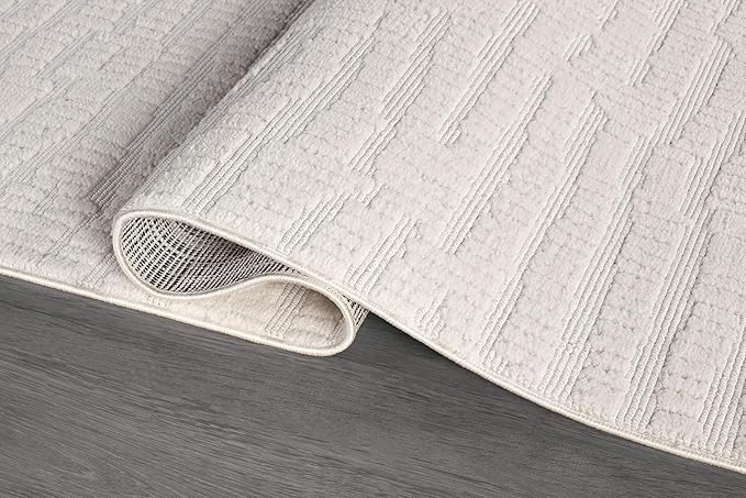 Luul Home Modern Micro Loop Indoor Area Rugs for Living Room Bedroom Kitchen Geometric Pebble White 5x7 Luxury Durable Low and High Pile Non-Shedding Stain Resistant Soft Area Carpet 5 x 7