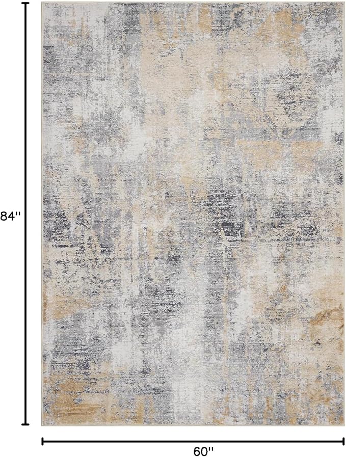 Domitapis Area Rug 5×7, Vintage Boho Rug,Ultra-Soft Low Pile, Washable, Non Slip,Stain Resistant Printed Carpet for Living Room Bedrooms Playroom Office Kitchen, Gold/Grey