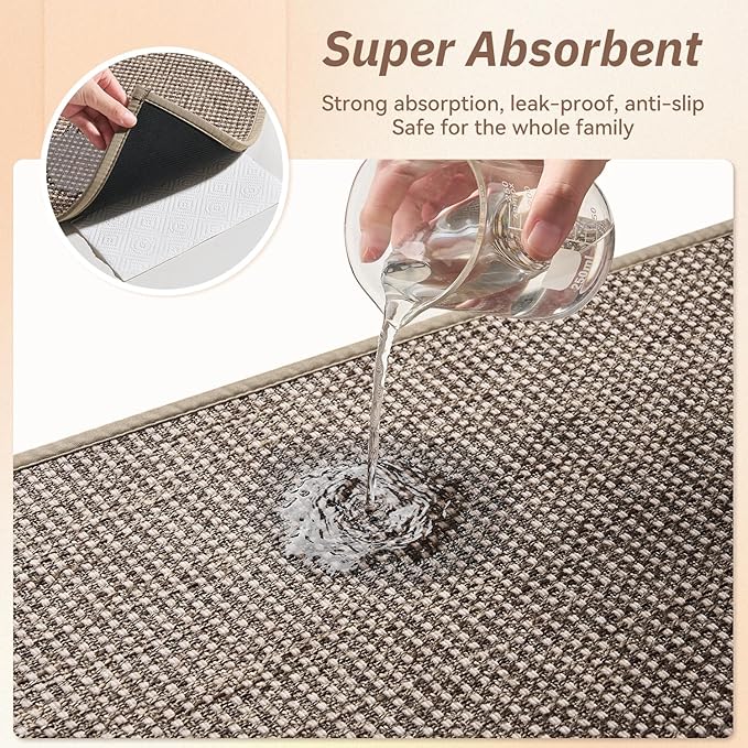 PADOOR Kitchen Rug Sets Non Slip, Washable Kitchen-Mats for Floor Absorbent Runner Rug for Kitchen, Kitchen Floor Mat for Hallway Laundry 17"x30"+17"x47" Brown