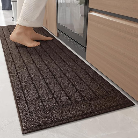 Color&Geometry Striped Designed Absorbent Washable Polypropylene Kitchen Floor Mat, Brown 17"x79", Non Slip TPE Backed, Low-Profile Sink Runner Rugs, Easy Clean Long Kitchen Carpet (Roll Packed)
