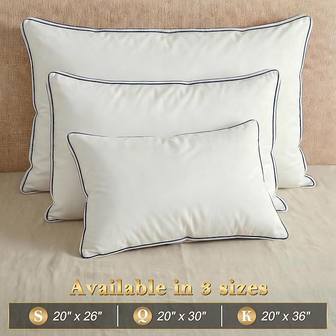 Homotive Feather Pillows Standard Size Set of 2 Goose Down Pillows with 100% Breathable Cotton Cover, Hotel Collection Bed Pillows for Sleeping, Soft Support for Back, Stomach and Side Sleepers