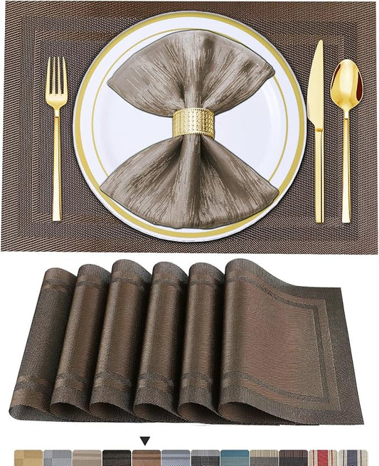 BETEAM Placemats Set of 8, Woven Vinyl Placemat for Dining Table Washable Wipeable Kitchen Place Mats Durable Indoor Outdoor Table Mats
