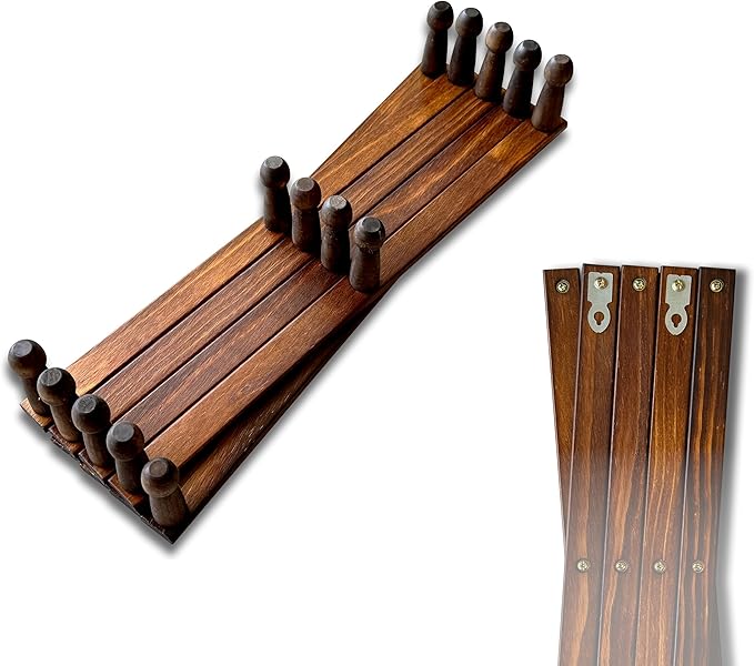 Expandable Wooden Coat Rack Hanger - Large Accordion Hanger with Expanding Pegs | Hand Made Rustic Wooden Hat Rack for Wall | Hang Coat, Jacket, Hat | Wall Rack – 14 Hook, Jacobean
