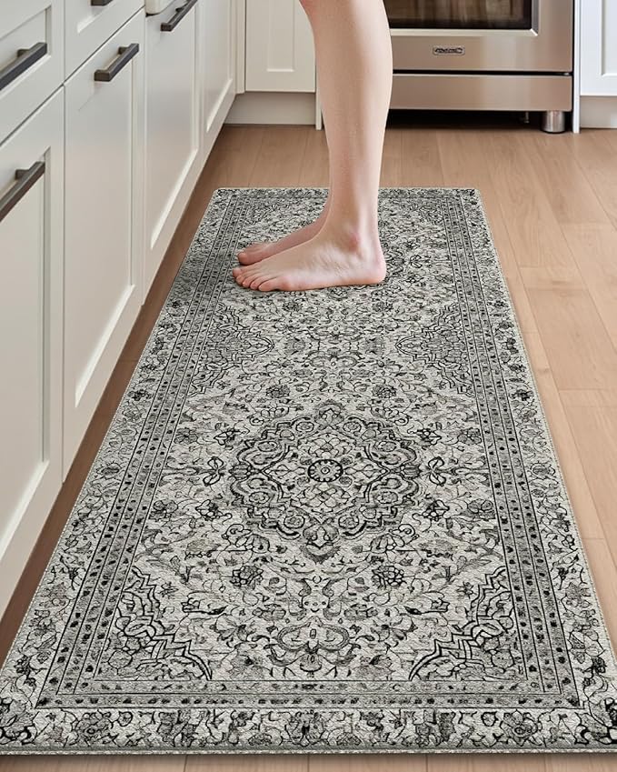 DEXI Kitchen Mats for Floor Cushioned, 23x59 Extra Large Long Runner Rug Non Slip, Waterproof Soft Comfort Standing Padded Anti Fatigue Decorative, Brown Grey