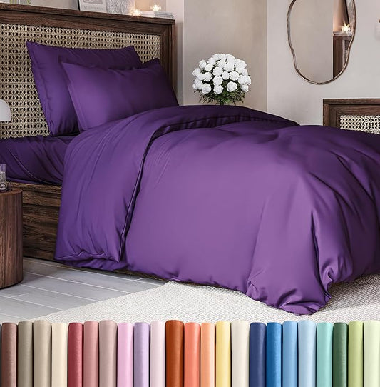 Duvet Cover Twin/Twin XL Size Set - Extra Soft Duvet Cover 68 x 90 with 1 Pillow Sham - Hotel Luxury, Easy Care and Fade Free with Zipper Closures & Ties - Comfy, Cozy Breathable Bedding Set (Purple)