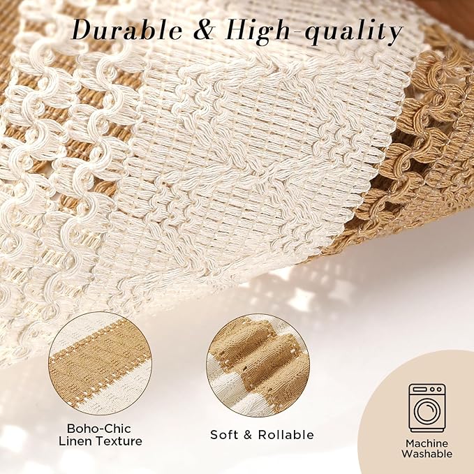 Boho Placemats Set of 16-8pcs 11.8 in Round Woven Rattan Place Mats & 8pcs 11.8” x 17” Cotton Braided Placemat for Dining Table Decor, Rustic Farmhouse Wicker Dinner Charger Plates Heat Resistant