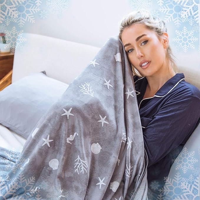 Ailemei Direct Cooling Throw Blanket with Double Sided Cold Effect, Lightweight Breathable Summer Coastal Theme Bed Blanket, Transfer Heat to Keep Body Cool for Hot Sleepers Night Sweats,50"x70"
