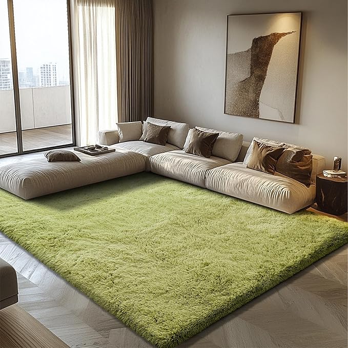 6x9 Fluffy Area Rug for Living Room,Shag Area Rugs for Bedroom,Grass Green Soft Fuzzy Rug Non-Shedding Indoor Plush Carpet for Kids Bedroom Nursery Dorm Home Decor