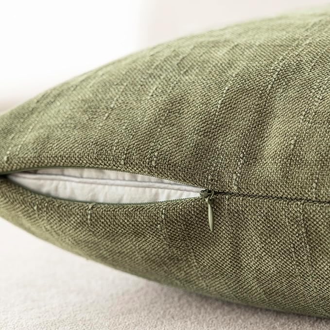 Foindtower Pack of 2 Soft Textured Chenille Throw Decorative Pillow Covers Square Accent Solid Cushion Cover Cozy Neutral Farmhouse Pillow Case for Couch Sofa Bedroom Living Room 22x22 Inch,Sage Green