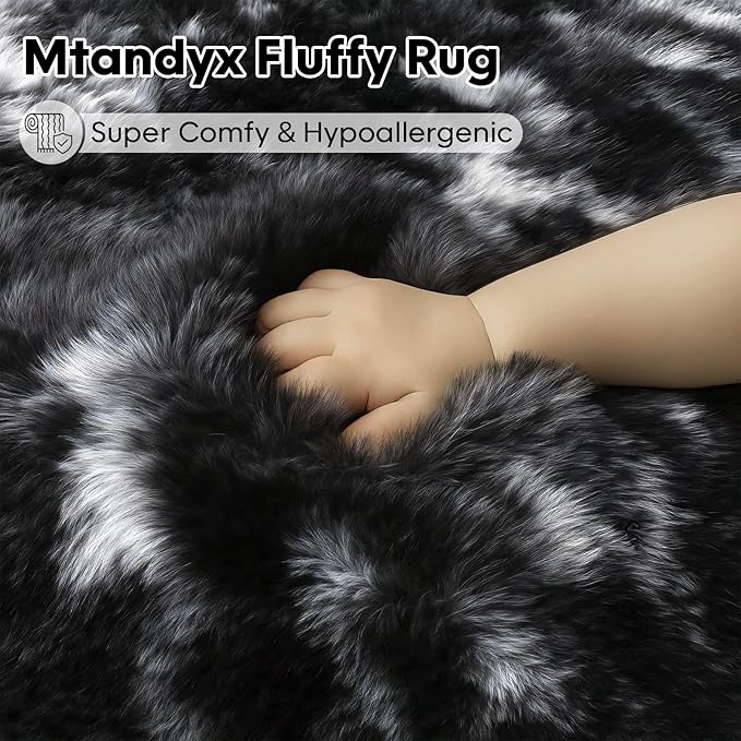 Mtandyx 5x7 Plush Fluffy Area Rugs, Large Soft Carpet, Upgraded Non-Slip Rectangular Rug for Living Room, Bedroom, Kids Room, Dorm, Modern Home Decor Aesthetic,Black White Grey.