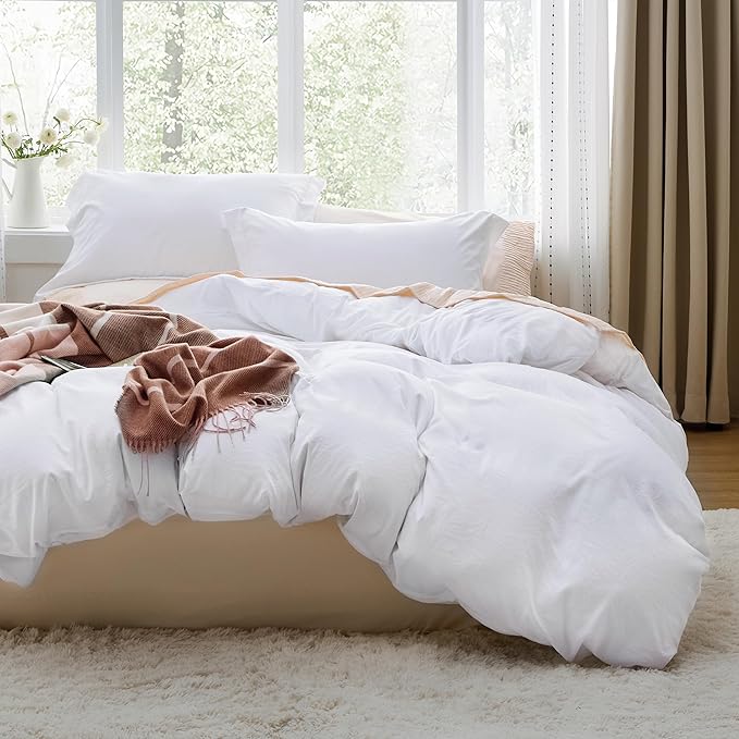 Bedsure Bright White California King Duvet Cover - Prewashed Cotton-Like Extra Soft Bedding Set, Includes 1 Cal King Duvet Cover 104x98 Inches with Zipper Closure & 2 Pillow Shams, No Comforter