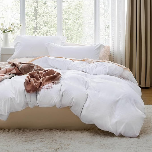 Bedsure Bright White Duvet Cover Full Size - 3 Pieces Prewashed Extra Soft Cotton-Like Bedding Set, Includes 1 Duvet Cover 80x90 Inches with Zipper Closure & 2 Pillow Shams, Comforter Not Included