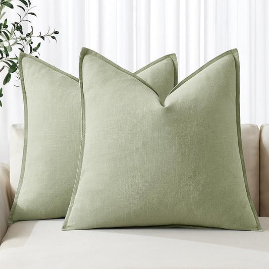 MIULEE Decorative Linen Pillow Covers 18x18 Inch Light Green Boho Farmhouse Neutral Spring Couch Throw Pillows for Bed Pack of 2 Accent Modern Pillowcase Summer Sofa Livingroom Home Decor