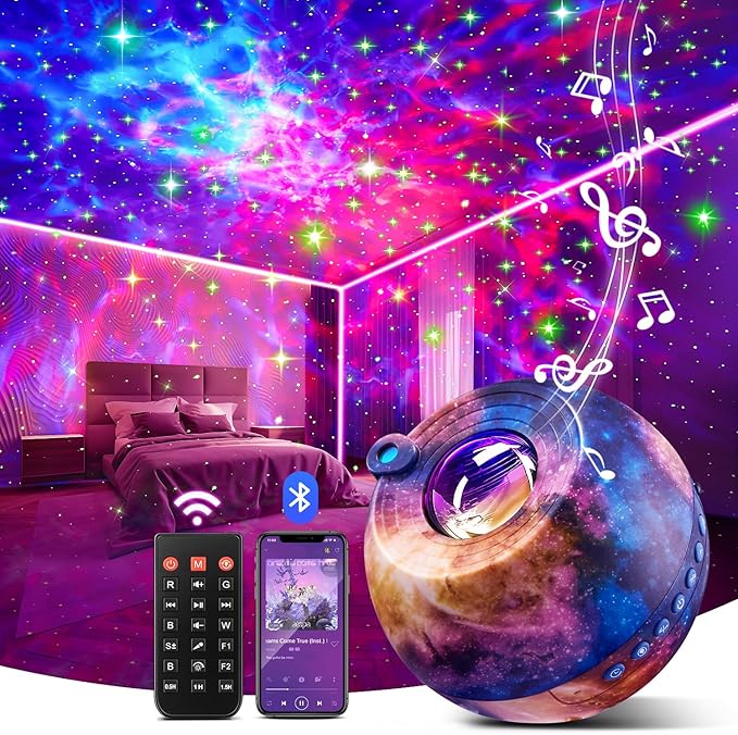 Galaxy Projector for Bedroom, 15 Colors Star Projector for Kids Night Light for Kids, 15 White Noise Sound Machine with Light Galaxy Light Projector for Bedroom, Remote Ceiling Star Lights for Bedroom
