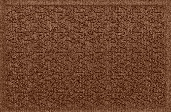 WaterHog Water Trapping Door Mat - Slip-Resistant Indoor/Outdoor Entrance Rug for Front Door, Entryways, Patios, Porch, Mudrooms, Hallway, Made in USA, Dogwood Leaf Collection, Dark Brown, 2' x 3'