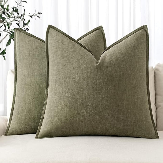 MIULEE Decorative Linen Euro Sham Pillow Covers 22x22 Inch Light Olive Green Boho Farmhouse Neutral Couch Throw Pillows for Bed Pack of 2 Accent Modern Pillowcase Summer Sofa Livingroom Home Decor